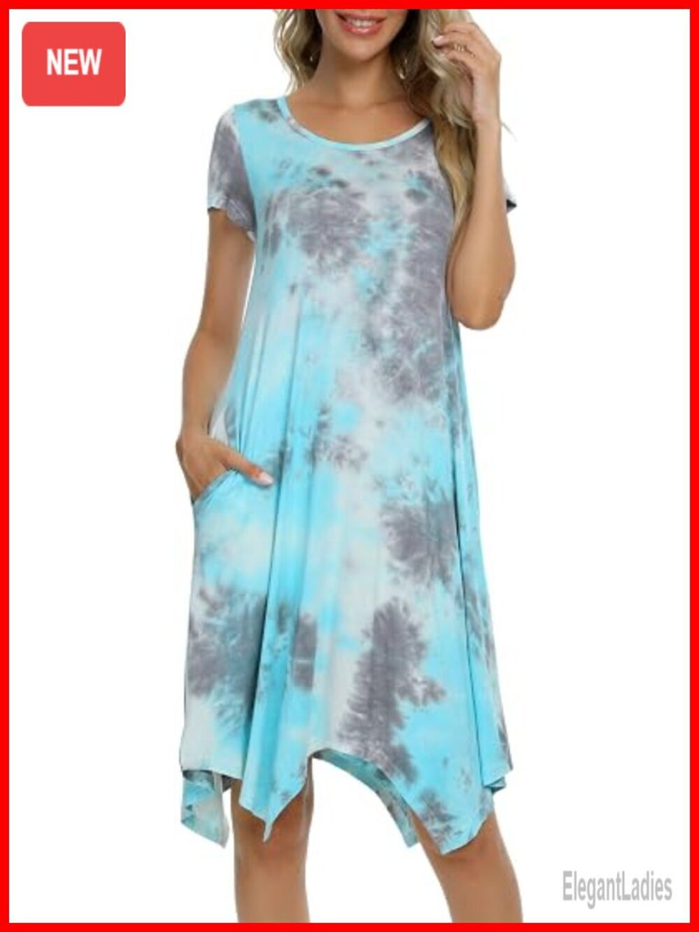 Soft Crewneck Short Sleeve Swing T-Shirt Dress with Pockets